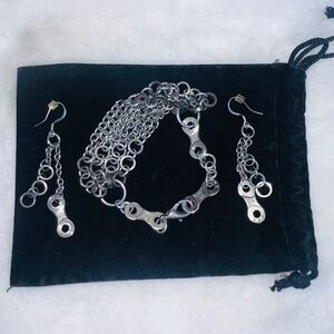 UPCYCLED BIKE / CYCLING PARTS • Adjustable Bracelet & Hook Earrings